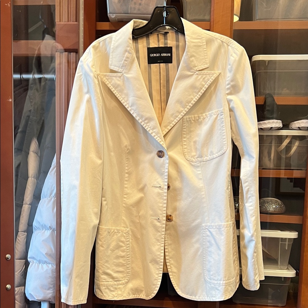 Giorgio Armani Cream Cotton Notch-Lapel Blazer